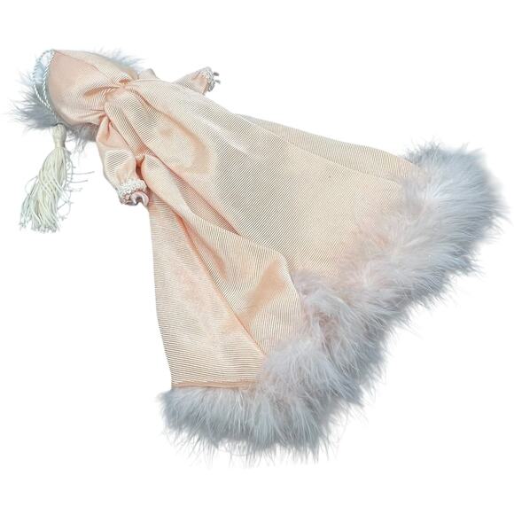 Porcelain Doll in Blush Striped Gown with Fur Trim - Picture 3 of 12